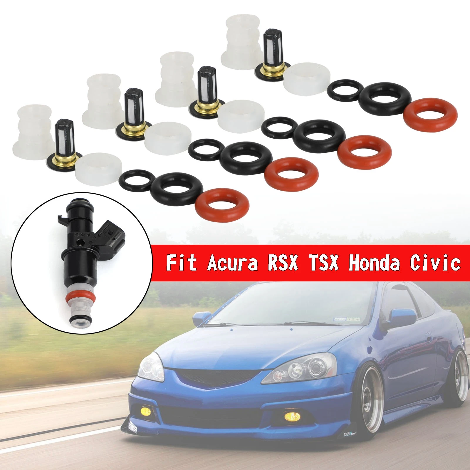 Areyourshop 4PCS Fuel Injectors Repair Kit Filters O-Rings Fit For Acura RSX TSX Honda Civic