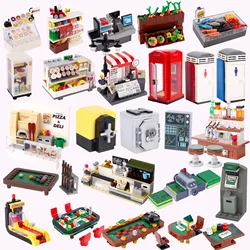 MOC City Supermarket Shop Store Building Blocks Street View Drink Food Vegetable Food Accessories Dessert Blocks Printed Bricks