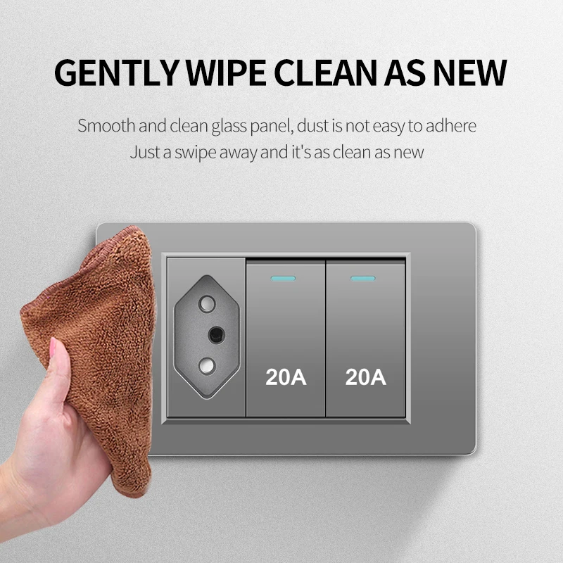 Brazil standard 16A/20A wall socket light switch,USB Type-C cable TV port module Grey PC panel power socket home switch