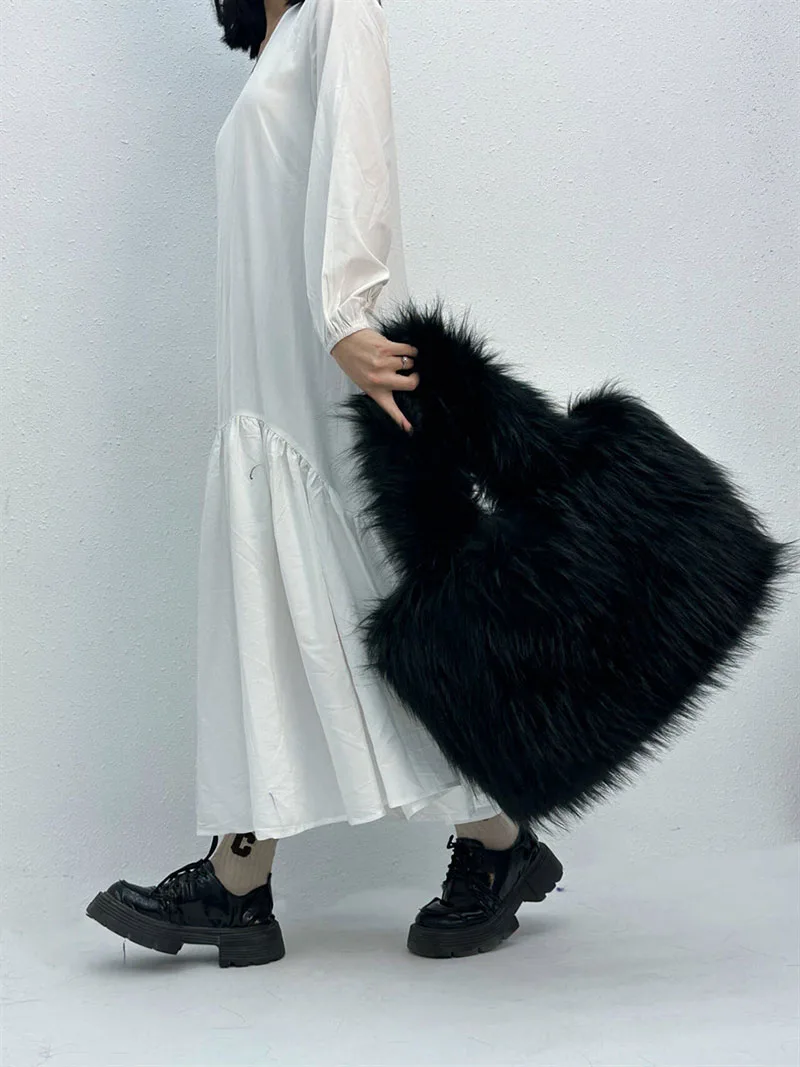 

Fluffy Soft Shoulder Bag Luxury Faux Mink Fur Bags for Women Handbags Candy Color Plush Tote Large Capacity Shopper Purses New