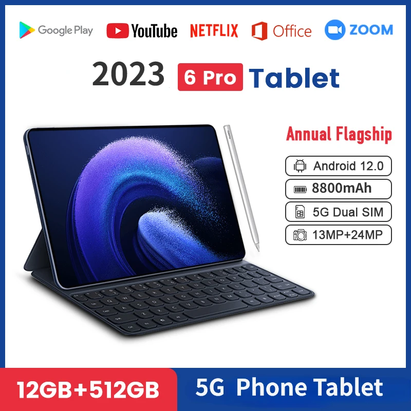 Versione globale Pad originale 5 Pro 12G + 512GB tablet Android 12.0 8800mAh Tablet PC da 10.1 pollici 5G Dual SIM Card o wifi