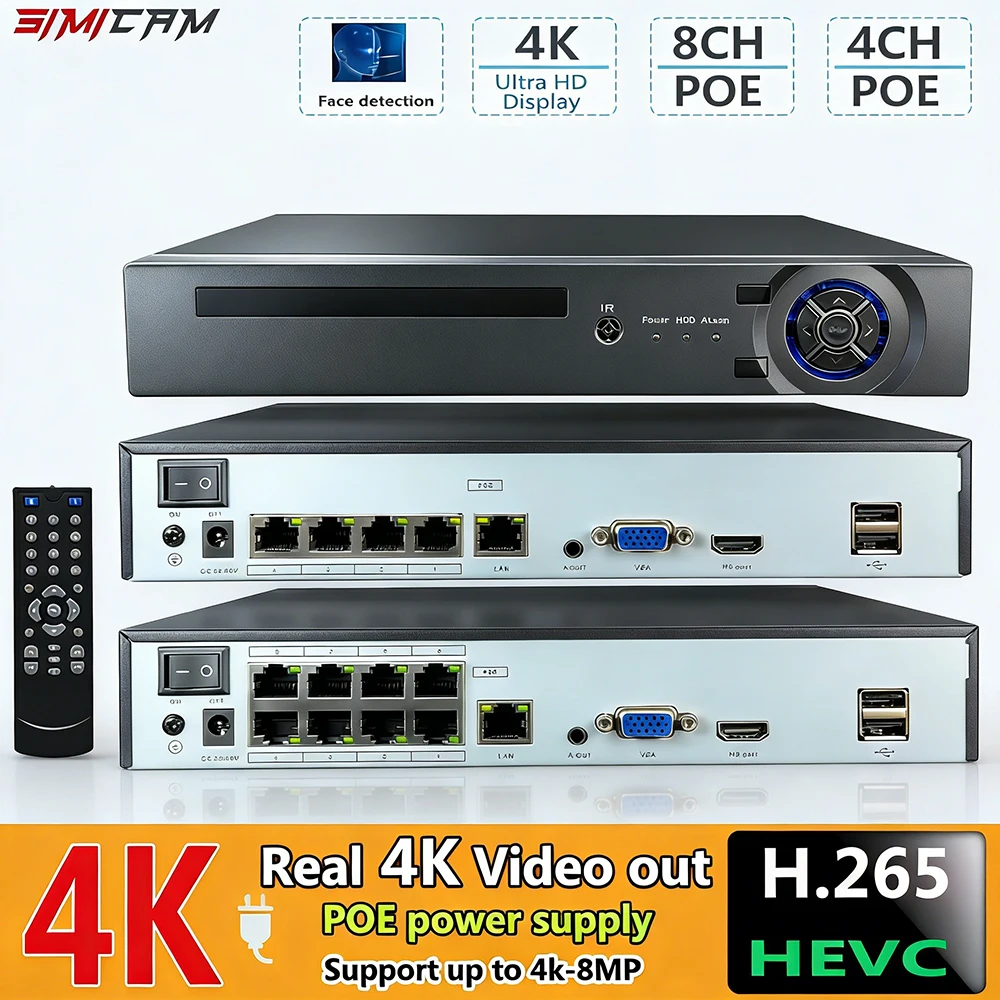 4K 10CH NVR 4/8Port POE For 8MP 5MP 4MP Onvif IP Camera Security System Audio Surveillance Video Recorder Compatible HIK Dahua