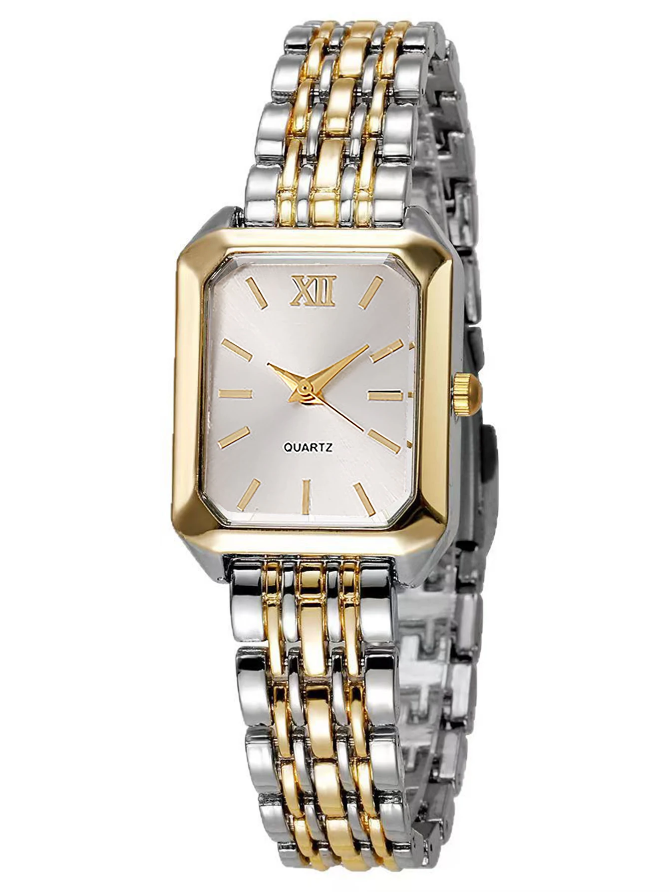 ساعة كوارتز بشريط فولاذي بسيط ومتفجر ومينا مربعة الشكل، هدية عيد ميلاد، بدون صندوق