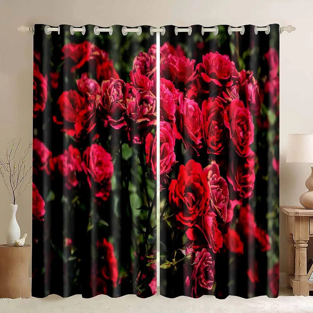 Teal Rose Curtain,Blue Rose Floral Raindrops Art Window Drapes,Blackout Thermal Insulated Curtains for Living Room Bedroom Decor