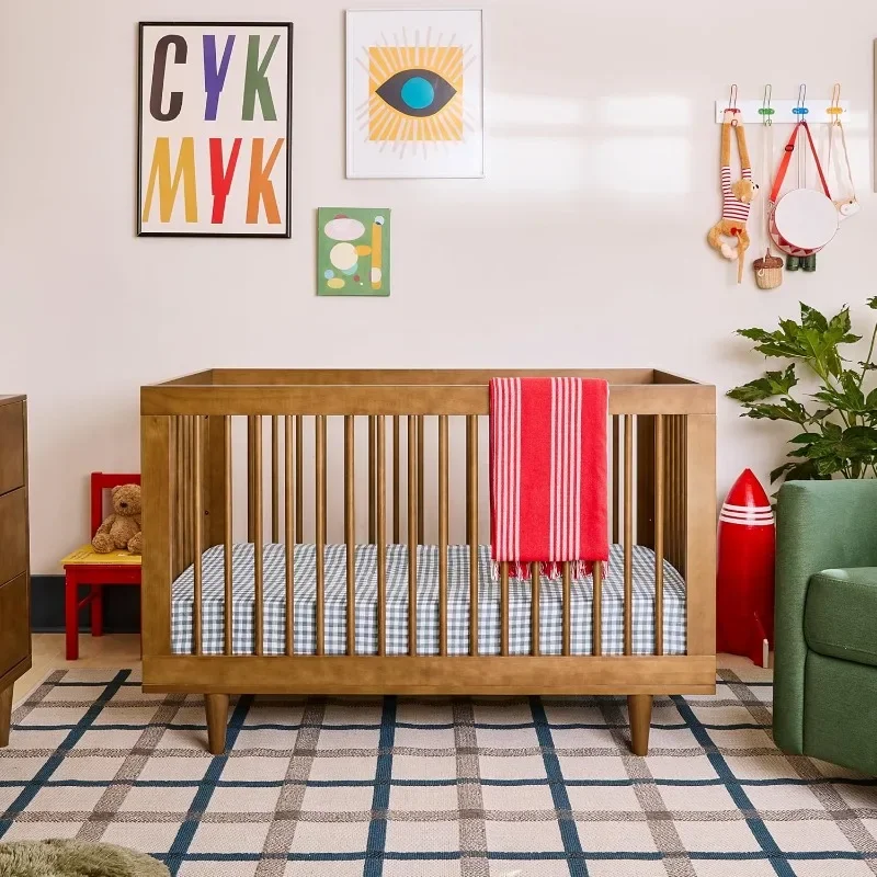 3-in-1 Convertible Crib with Walnut Veneer and Walnut Legs