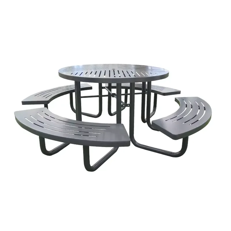 Heavy Duty Steel Outdoor Dining Set With Bench Metal Patio Table For Garden Yard Furniture Wholesale Durable Weather