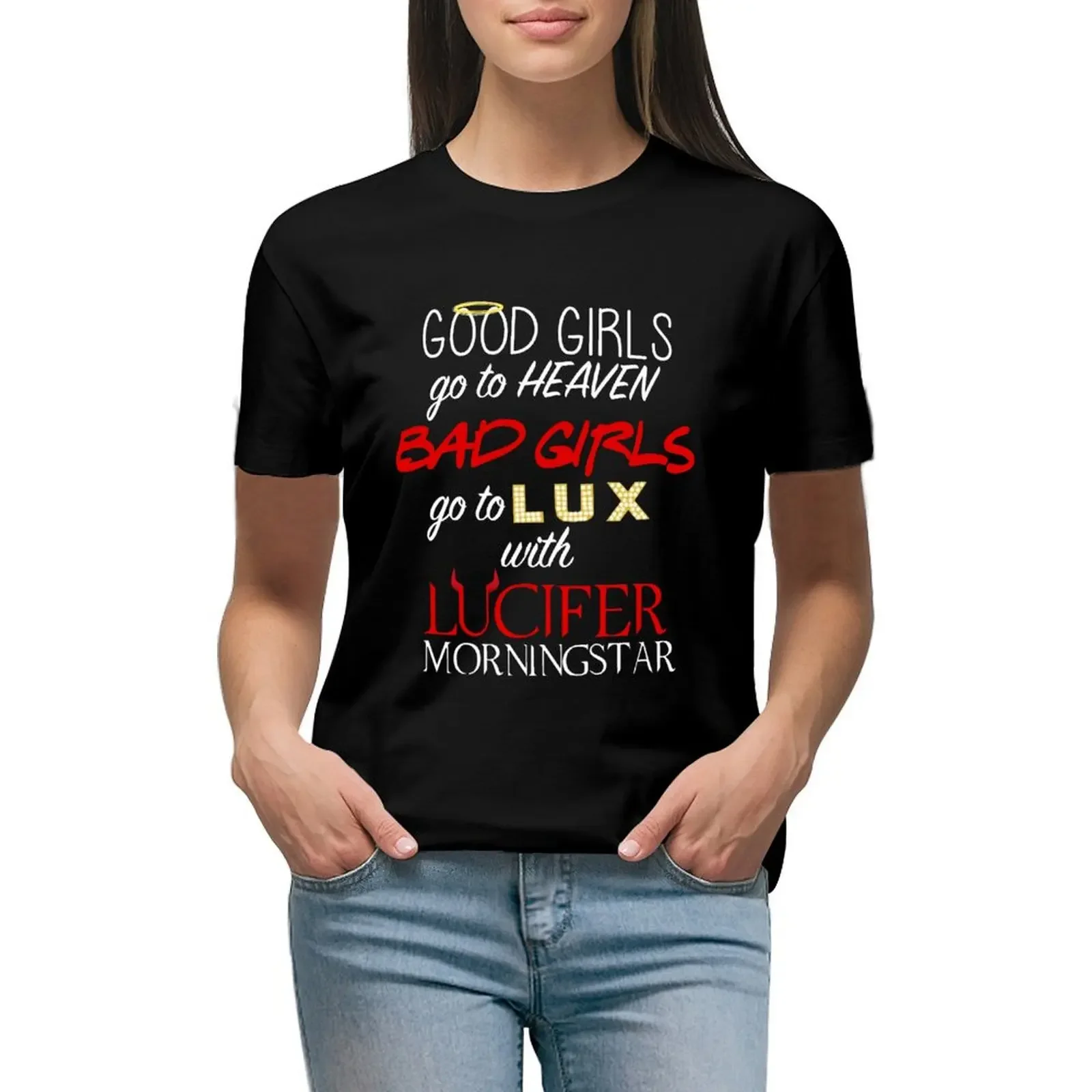 

Go to Lux with Lucifer T-Shirt new edition summer top Aesthetic clothing funny cat shirts for Women