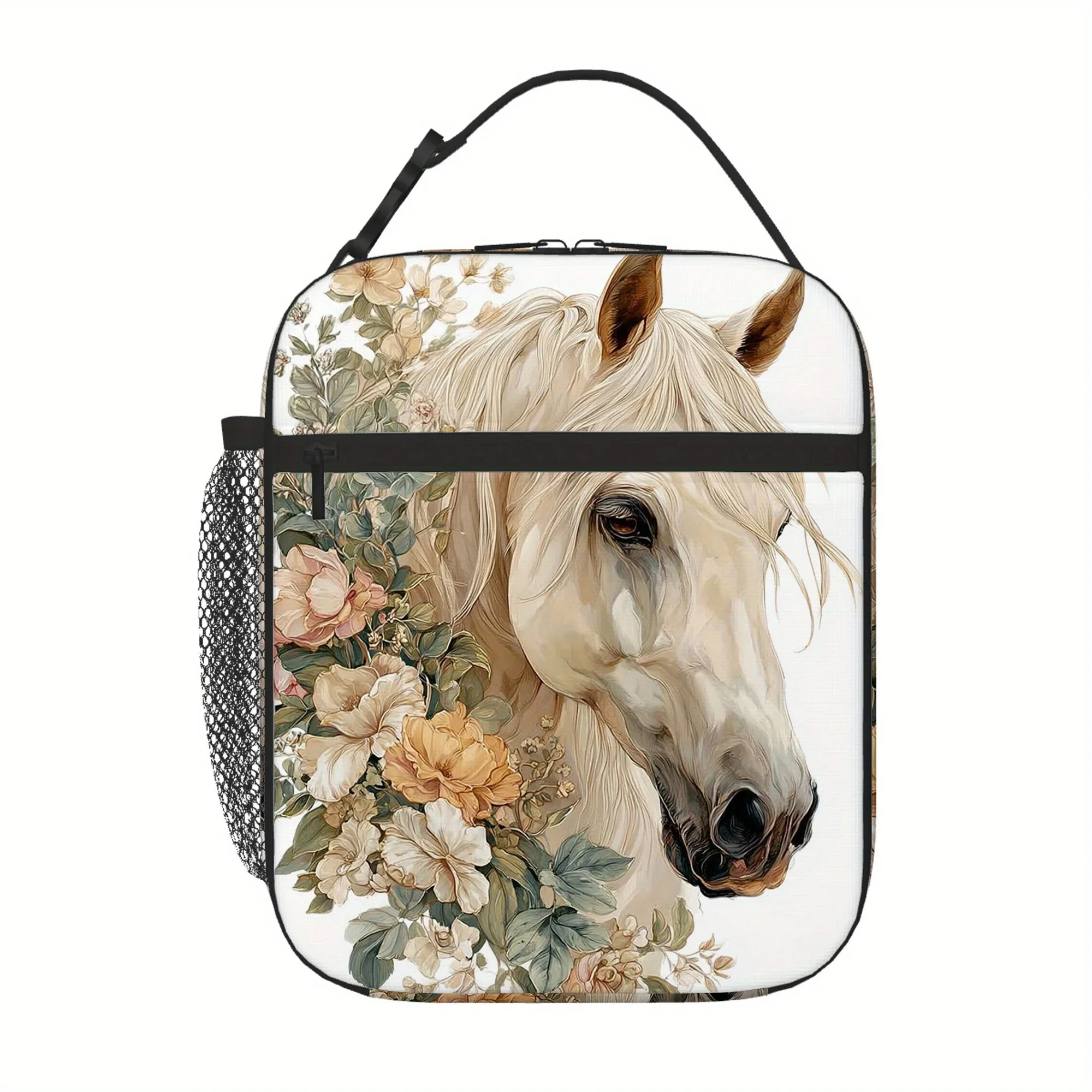 1pc a Thermal Bag Featuring a Horse Adorned with a Floral Wreath, Designed for Insulation. It Is Not Intended for Direct Food Co