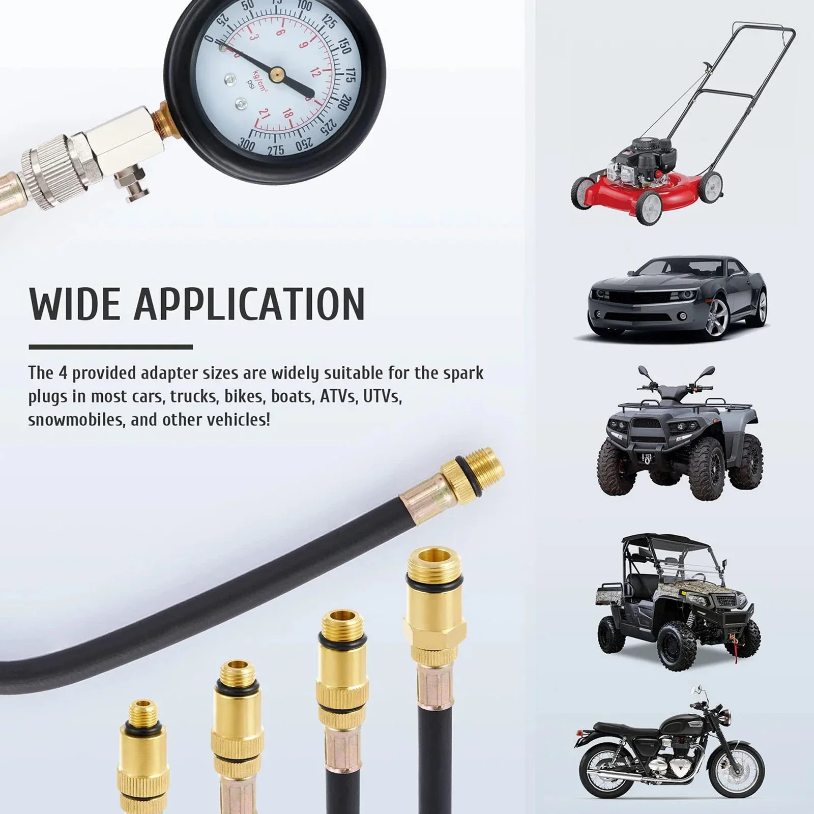 Auto cylinder tester kit multi-function gasoline engine compression gauge 0-300 PSI pressure gauge with M10 M12 M14 M18 adapter