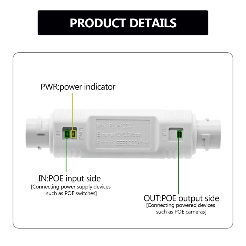 Poe Repeater IP66 Bộ mở rộng POE chống nước Tốc độ 10/100Mbps Mạng ngoài trời Bộ tăng cường 1PoE trong 1PoE ra lên đến 30W