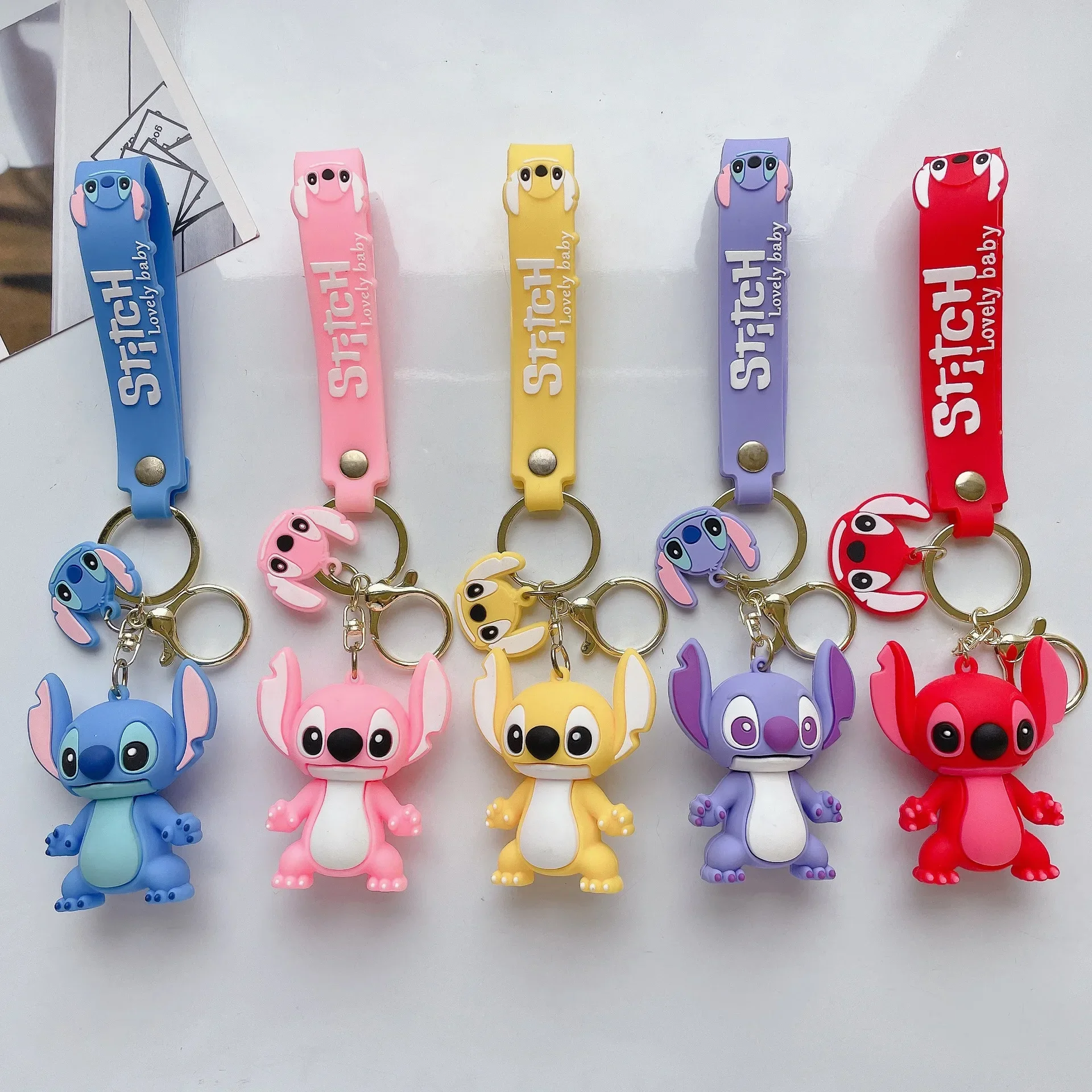 Disney Creative Cartoon 3D Silicone Stitch Pendant Keychain for Women Men Teens Backpack Bag Car Keys Accessories Gifts for Fans