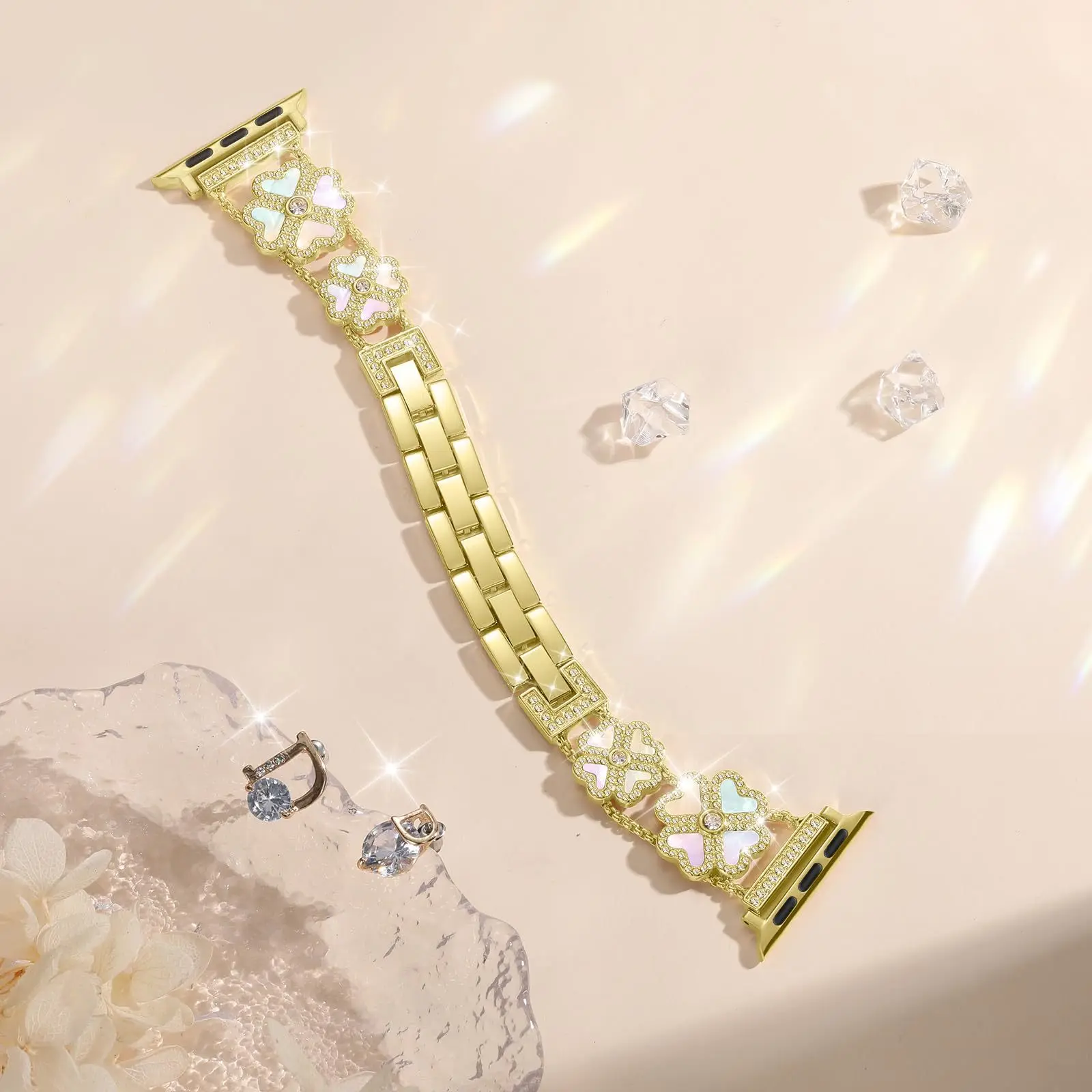 Four Leaf Clover Bling Diamond Band For Apple Watch Series 12 11 10 9 8 7 SE Ultra 2 49mm 46mm 45mm 44mm 42mm 41mm 40mm Strap