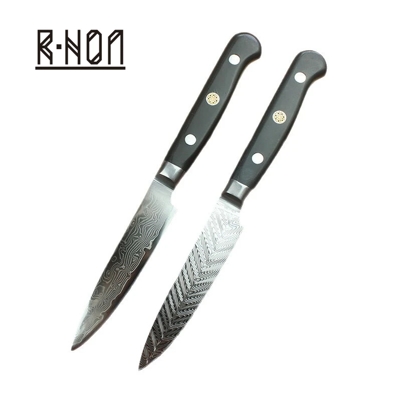 RHON 4inch Steak Knife S/S10Cr15 Damascus Steel Blade G10 Handle Restaurante Kitchen Utility Beef Slicing Fruit Paring Knives