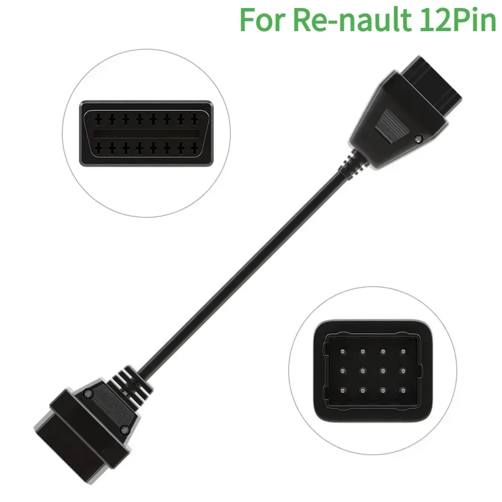 NEW for RENAULT 12Pin Male To OBD OBD2 OBDII DLC 16 Pin 16Pin Female for Renault 12pin Cables Female Connector Adapter OBD2 Line