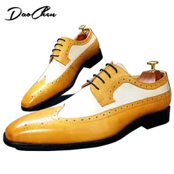 Luxury Brand Men Oxford Shoes Lace Up Pointed Mixed Colors Casual Men Dress Derby Shoes Wedding Office Leather Shoes Men