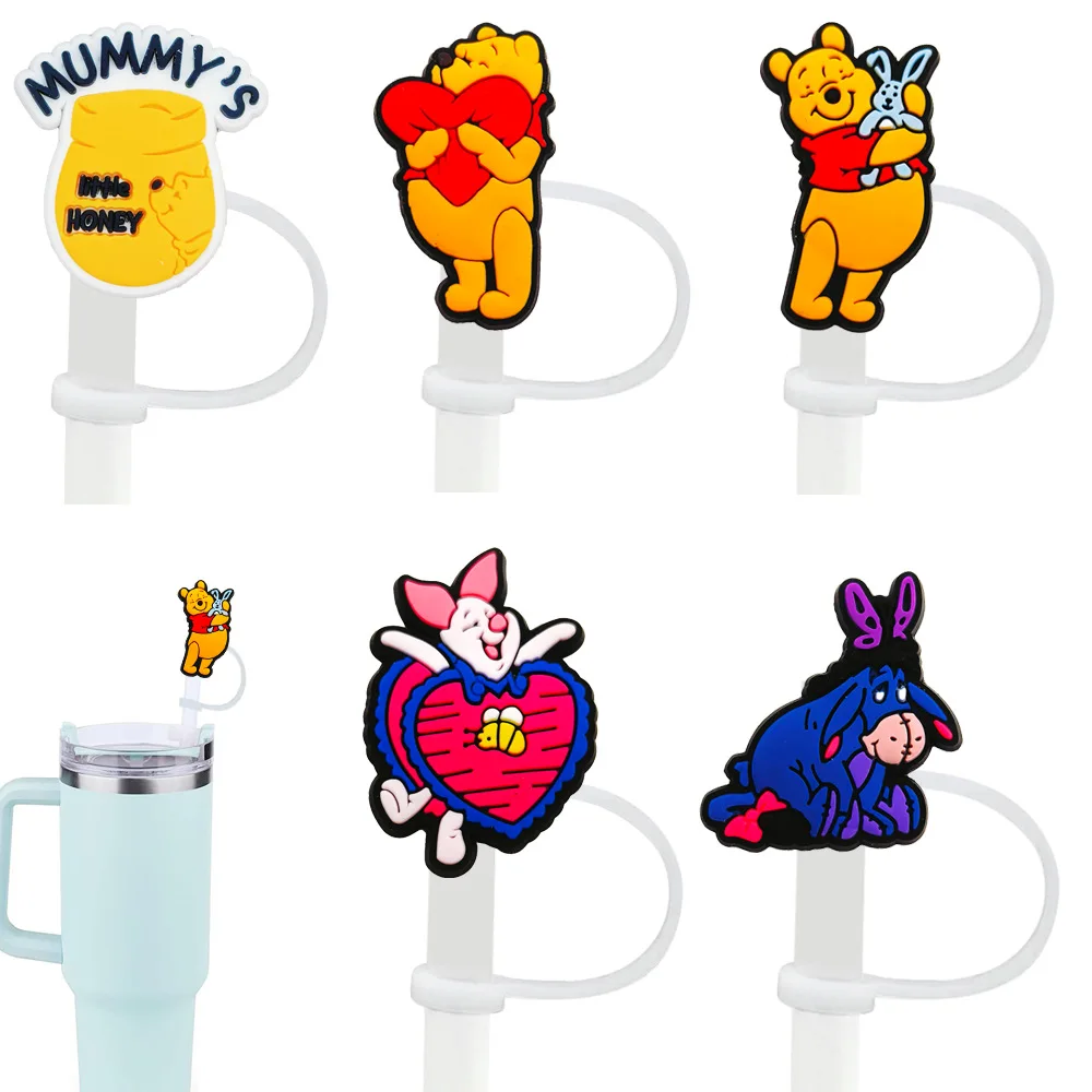 Niedliche Silikon-Strohhalm-Abdeckungen mit Winnie-Puuh-Motiv für 10-mm-Strohhalme, Strohhalmkappen für Glasbecher, passend für 30- und 40-Unzen-Becher mit Henkel, staubdicht, wiederverwendbar. – Detail 4
