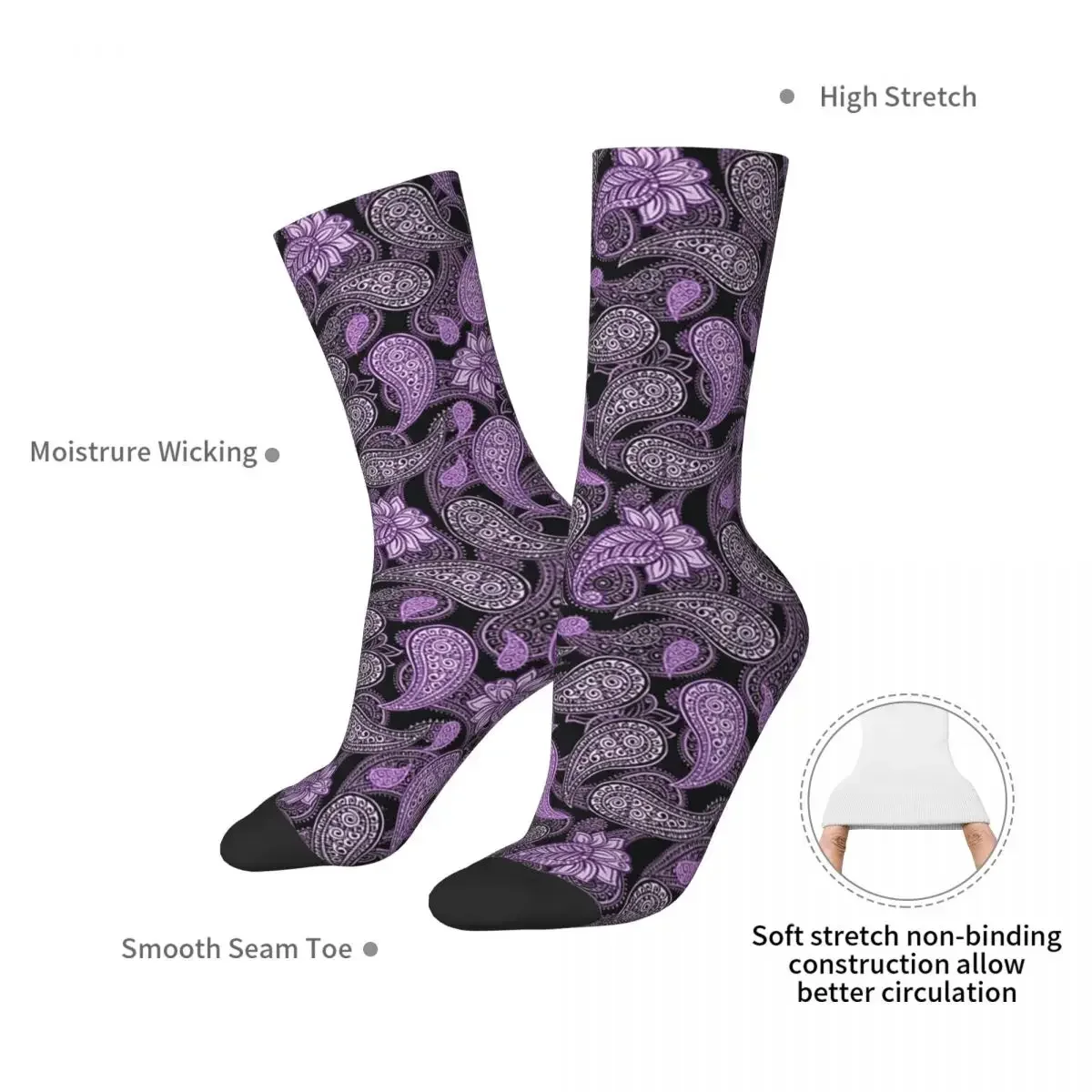 Purple Paisley Socks Harajuku Sweat Absorbing Stockings All Season Long Socks Accessories for Unisex Gifts