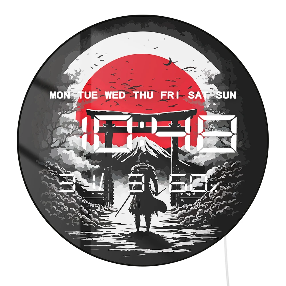 

Samurai Moonlight Reverie LED Digital Wall Clock with Calendar Temperature Auto Dimming 12/24hr Format Electronic Wall Clock
