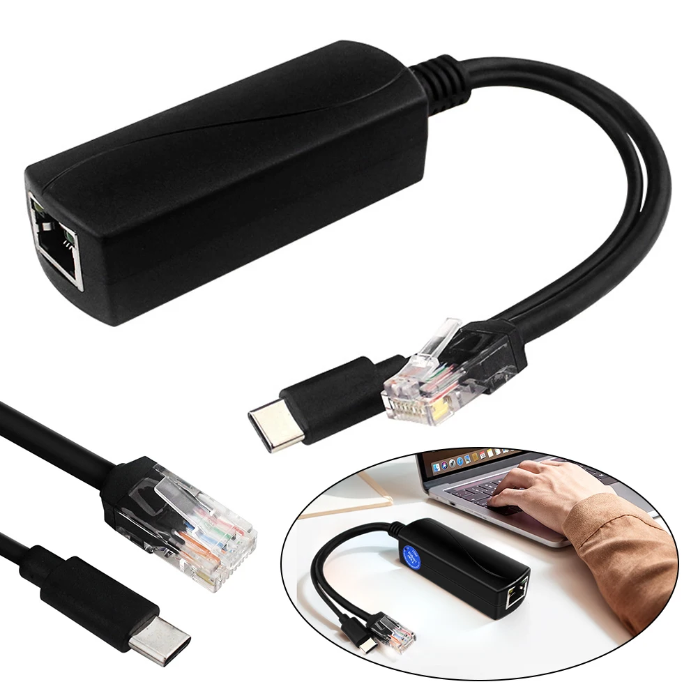 نوع C PoE الفاصل 5 فولت/4A IEEE802.3af/at متوافق PoE الفاصل USB نوع C 5 فولت التكيف 10/100/1000 ميجابت في الثانية لراسبيري Pi 5