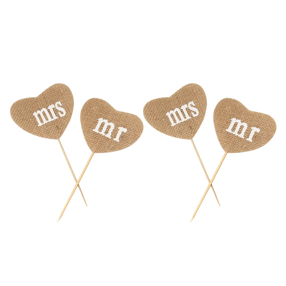 2 Pairs Heart Shaped Cake Toppers Martini Picks Cupcake Ornament Decoration Toppper Baby