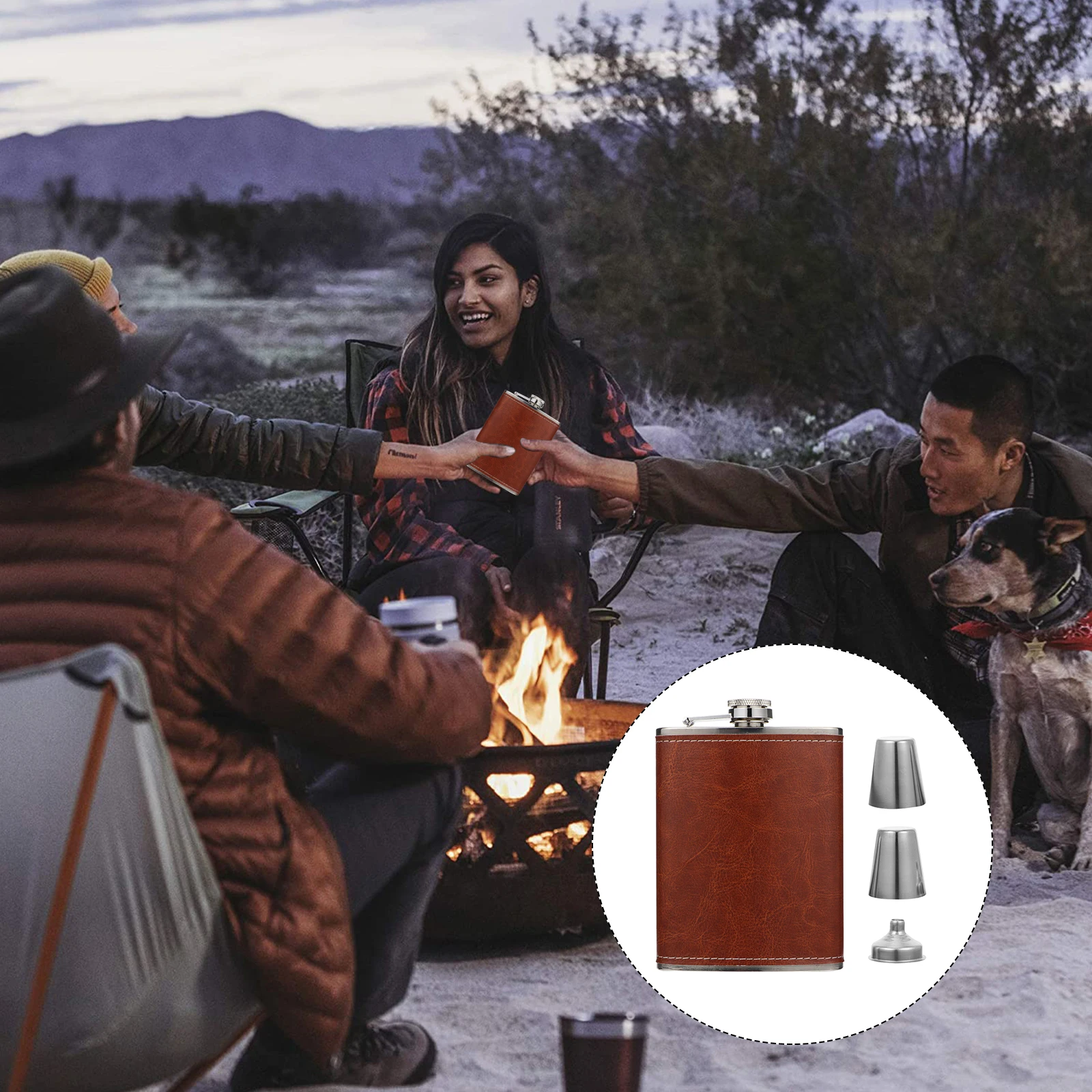 

1 set 1 Set Portable Pocket Stainless Steel Alcohol Vintage Funnel Cover Outdoor Camping Hiking Liquor Storage Container