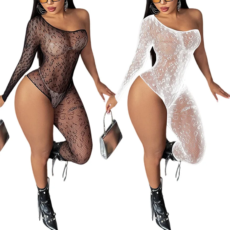 Sexy Plus Size Cut Out Mesh Romper Sheer Open Crotch Bodysuit Alluring One Piece Lingerie for Women Special Occasion Lingerie