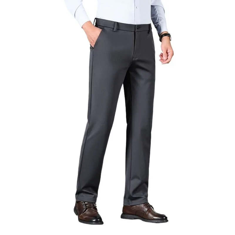 

Mens Summer Pants Ice Silk Straight Leg Stretch Slacks Loose Fit Business Trousers Middle Aged Elderly Lightweight High End