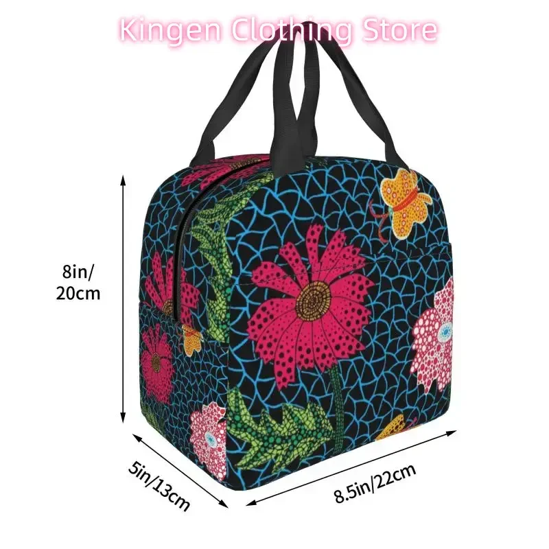 Yayoi Kusama Flowers Insulated Lunch Bag for Women Resuable Abstract Art Cooler Thermal Lunch Box Office Picnic Travel
