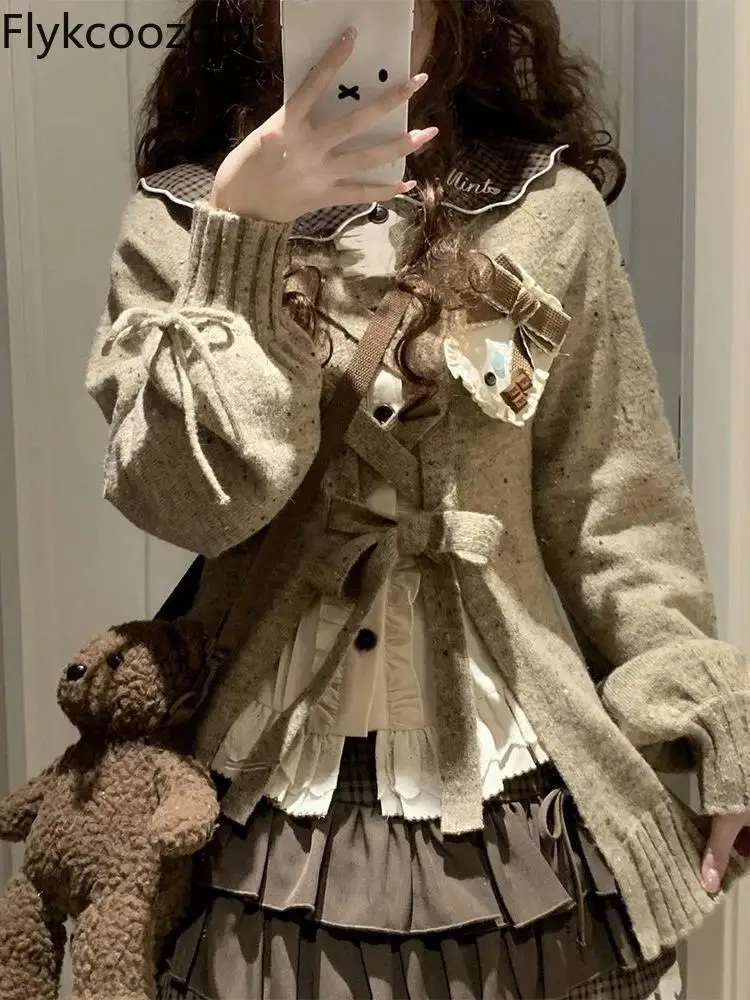 Thin and Delicate Sweater Chocolate New Color Skirt Lace Top Sweet Dream 2024 Autumn and Winter New Style Three-piece Set