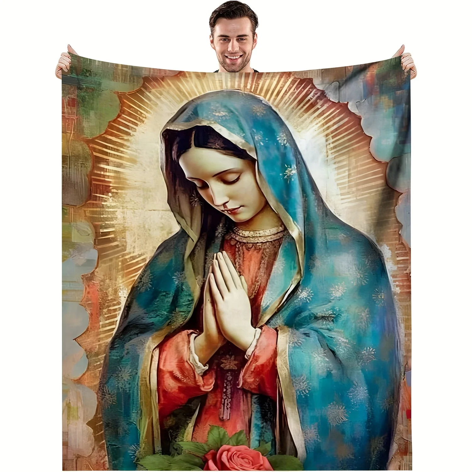 Virgin Mary Religious Art Throw Blanket Spiritual Faith Catholic Home Decor Cozy Decorative Fleece Winter Gift