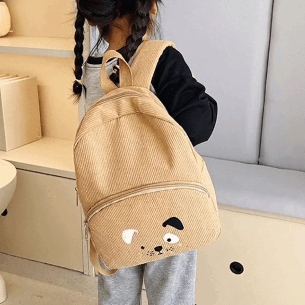 Creative Cartoon Bear Backpack Dog Solid Color Children Backpack Corduroy Large Capacity Animal Shoulder Bag Girls