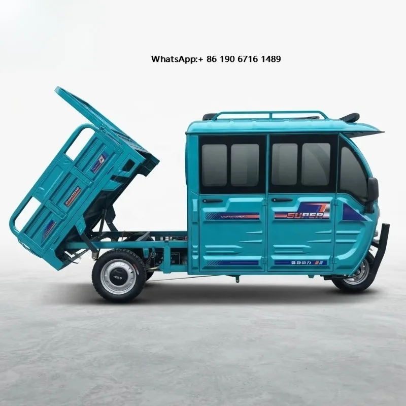 New Chinese Made Tricycle with Dual Use for Cargo and Passenger Transportation, Two Row Enclosed Cab, Electric Tricycle