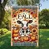 Fall Cow Garden Flag 12x18 Inch Double Sided for Outside Cute Cow with Pumpkins Sunflowers and Autumn Leaves Yard Banner for jjp