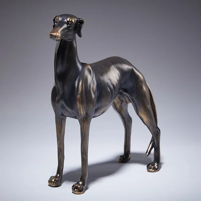 Artificial Animal Decoration Resin Handicraft Bronze Dog Greyhound Dog Figurine Decorative Figurines Home Decoration Accessories