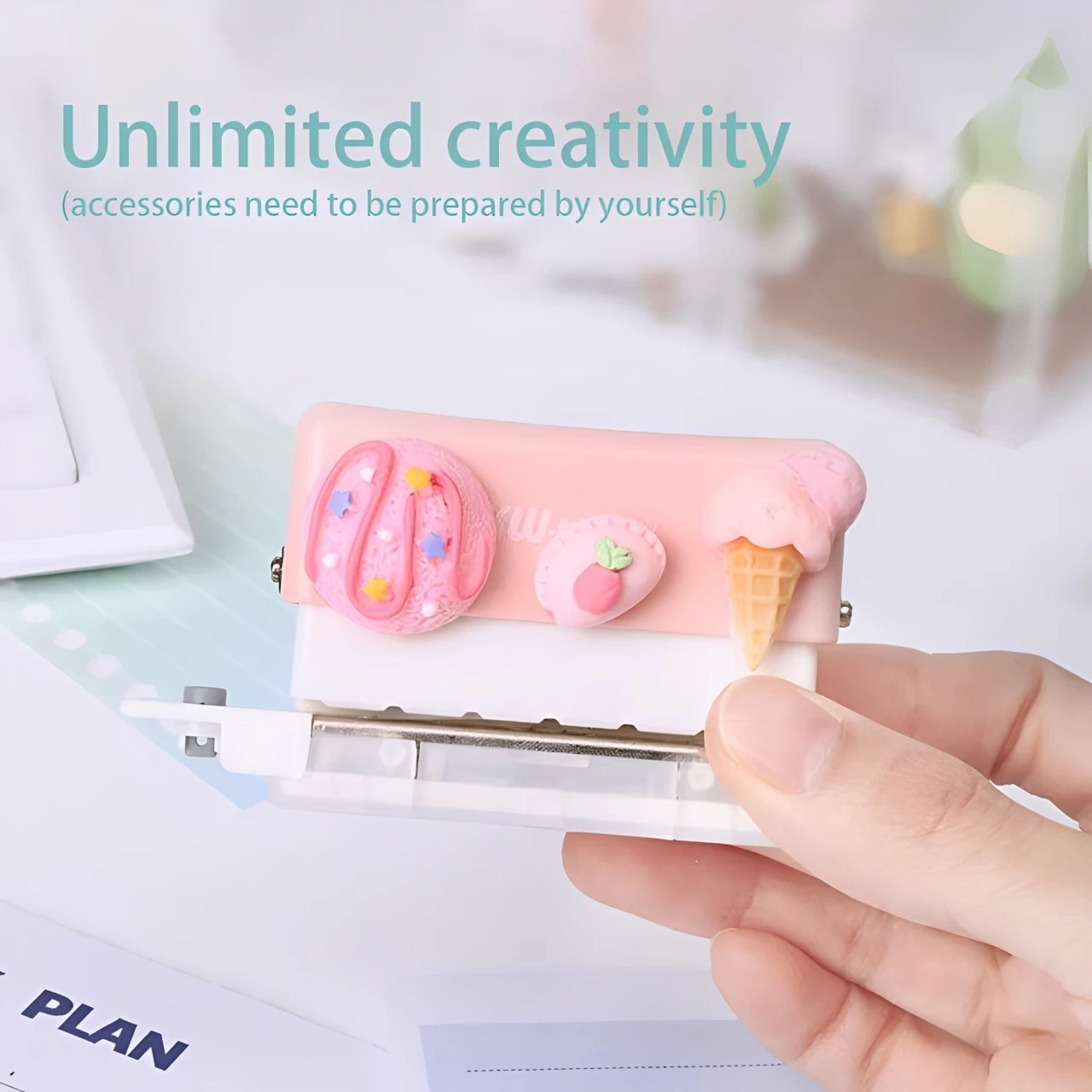 1PC portable multi-function 6-hole punch, mini handheld with built-in ruler and scrap container, suitable for DIY crafts.