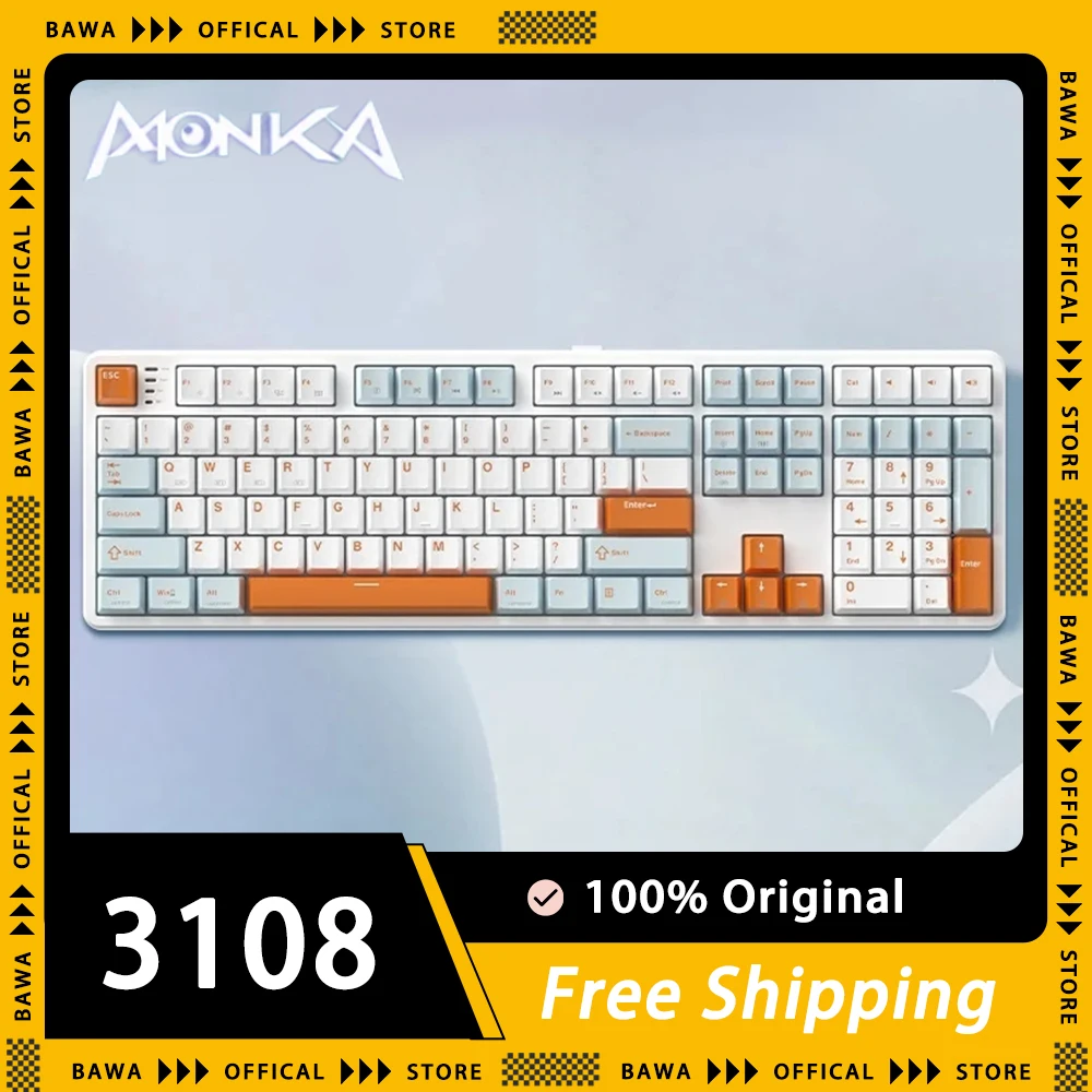 

Monka 3108 Mechanical Keyboard RGB Backlit Gaming Keyboard Gasket Low Delay Hot Swap 108 Key Pc Gamer Accessory Mac Office Gifts