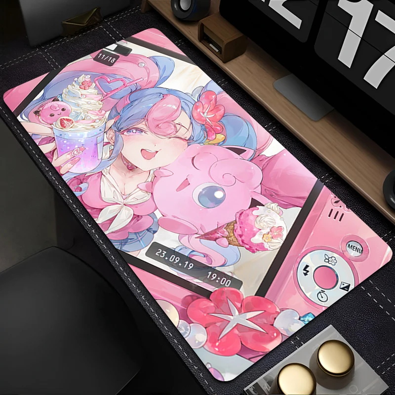 Kawaii mouse pad pokemon jigglypuff anime bonito menina gabinete gamer computador tapete de mesa teclado acessórios de jogos mousepad