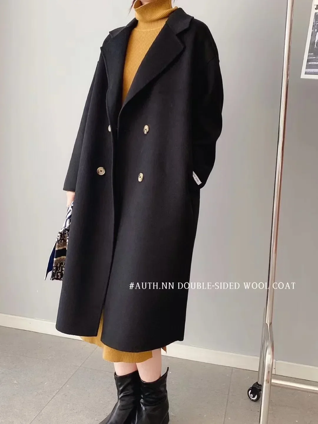 

early autumn new coat double-sided cashmere coat medium and long women's Korean version of Hepburn style shoulder wool coat