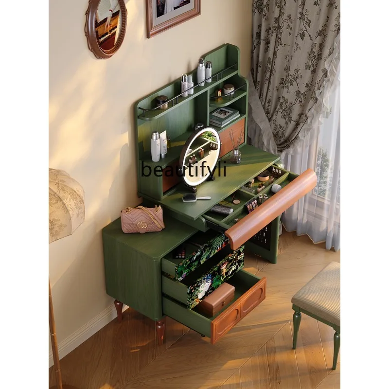 French retro solid wood dresser retractable dressing storage cabinet integrated dresser
