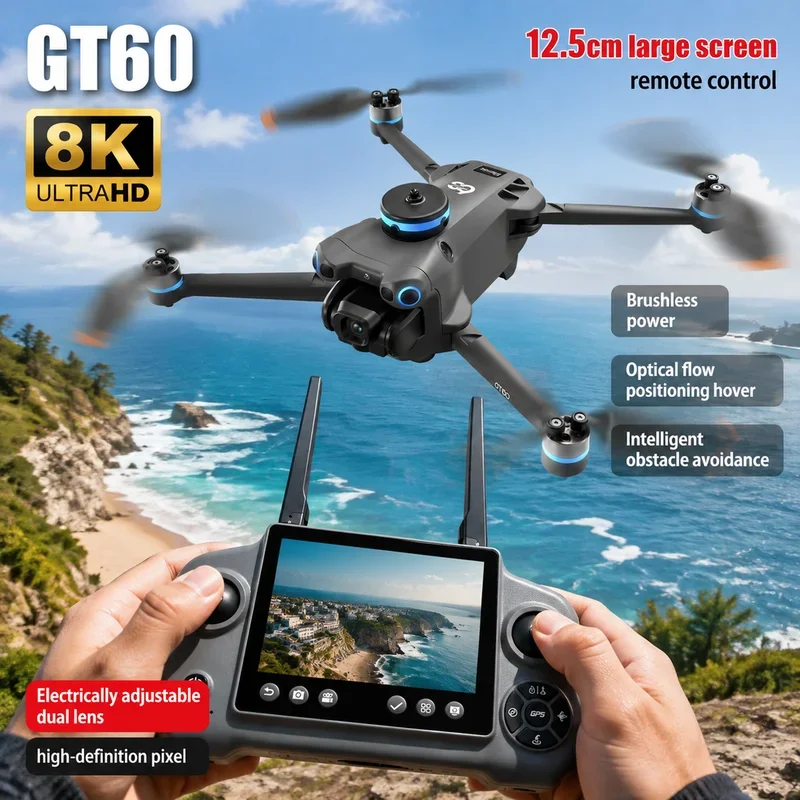NEW GT60 Mini Drone Dual Cameras 8K Aerial Aircraft Obstacle Avoidance UAV Fixed GPS Remote Control Quadcopters Toys 20000M 2026