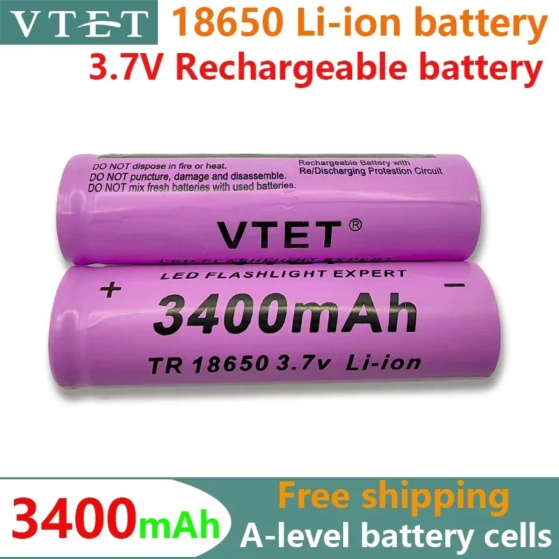 2024 New 3.7V 18650 3400mAh Rechargeable Battery High Capacity Li-ion Rechargeable Battery for Flashlight Torch Headlamp Battery