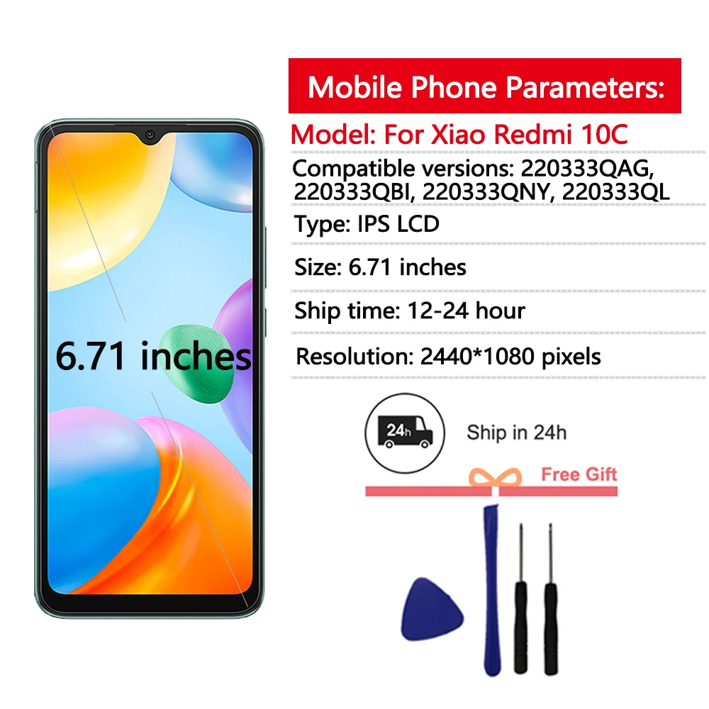 Ensemble écran tactile LCD de remplacement, 6.71 pouces, pour Xiaomi Redmi 10C