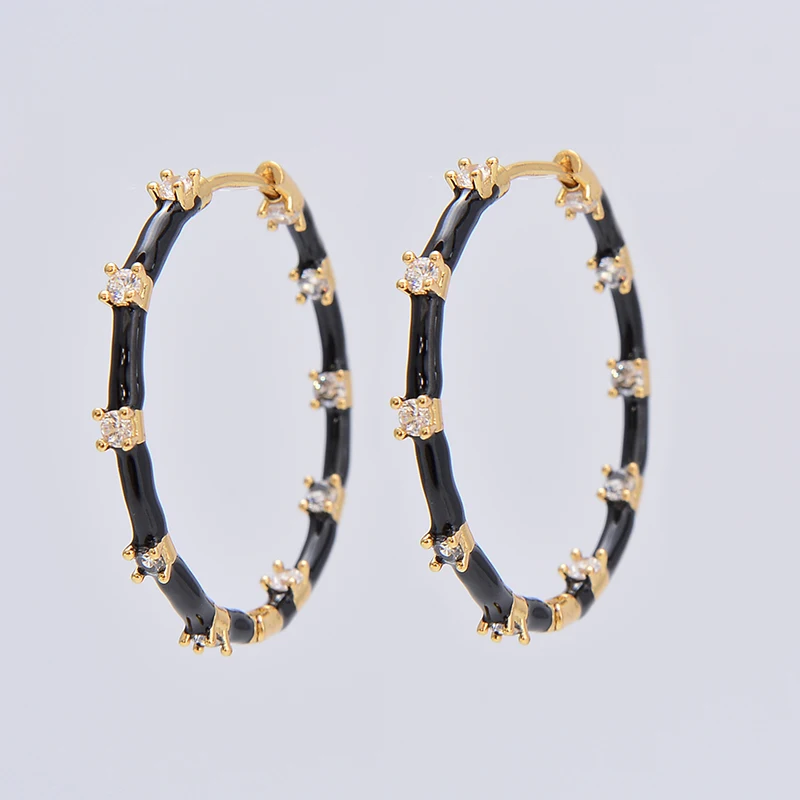 HECHENG,Zircon Big Hoop Earrings For Women Neon Color Large Enamel Sweet Earrings Colorful Fashion Party Jewelry