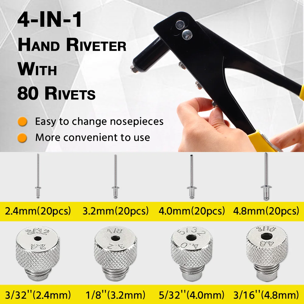 2.4mm-4.8mm Manual Rivet Gun, Blind Rivet Gun Quick Riveting Tool Metal Fastening Tool For Furniture/Automotive/Metal Processing