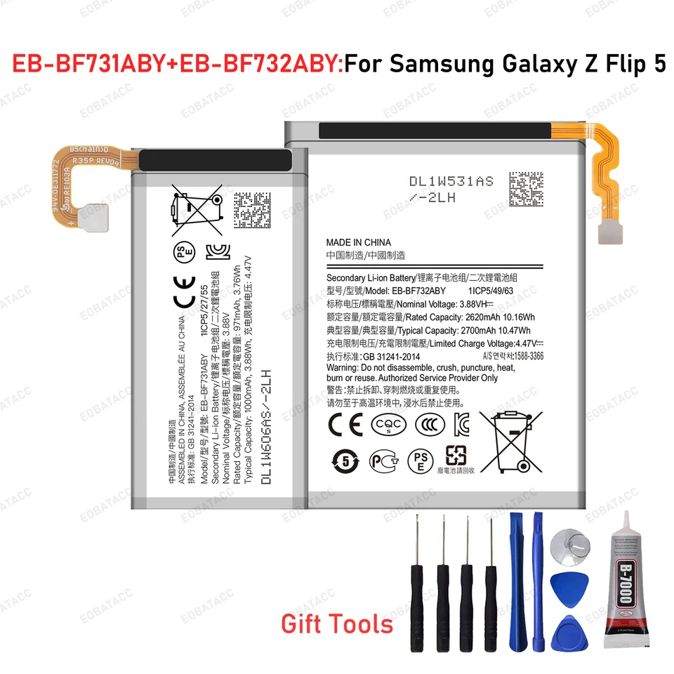Batería nueva 2026 EB-BF731ABY EB-BF732ABY para Samsung Galaxy Z Flip 5 SM-F7310 F731 F732, con herramientas 4