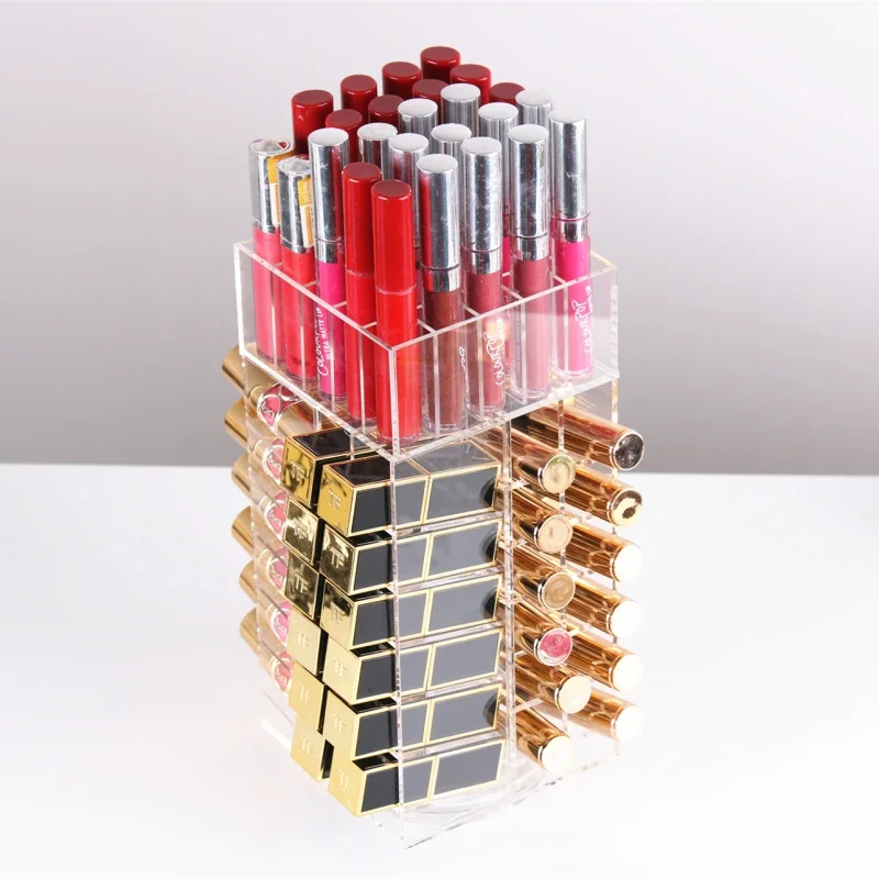 High Capacity Rotating Acrylic Makeup Organizer Storage Case Lipstick Holder Boxes Rotating Lip Gloss Organizer Display Boxes