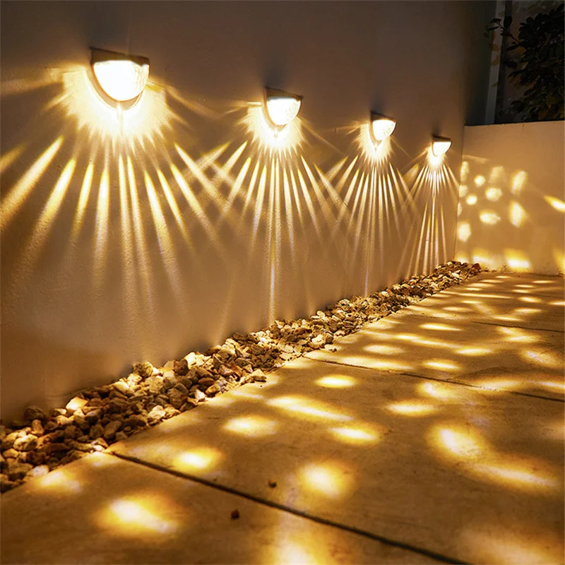 

Garden Courtyard Yard Decoration 4Pcs Porch Lights LED Solar Powered Wall Lamp Outdoor Semi-circular Wall Light Shell Lights