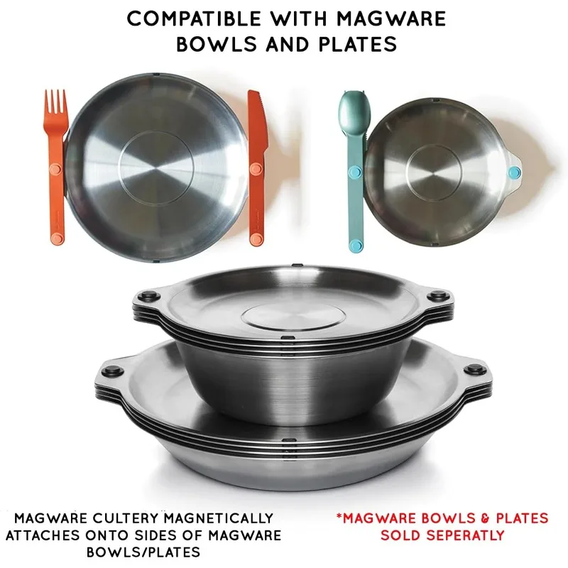 FULL WINDSOR - MAGWARE ชุดเครื่องครัวสแตนเลสแม่เหล็กอุปกรณ์การเดินทางช้อนส้อมช้อนส้อมขนาดกะทัดรัดตั้งแคมป์ (15 ชิ้น)