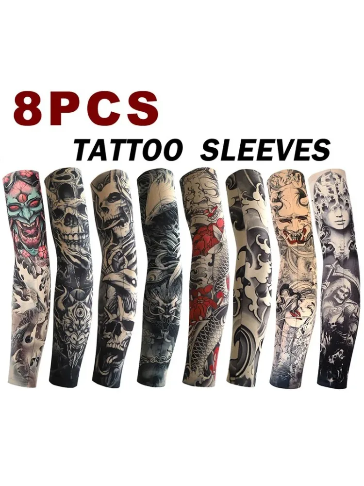 AliExpress NONE 8 PCS Tattoo Sleeves Unisex Summer Cycling Sun Protection Arm Covers Beach Driving Fishing Breathable Nightclub Elastic Sleeves