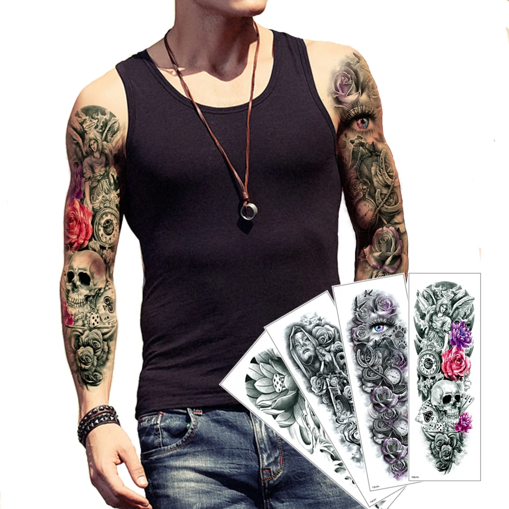 

Sexy Skull Women Body Art Flash Waterproof Tattoo Stickers 48*17CM Big Temporary Tattoo Full Arm Sleeve Tatto Men Girl Random